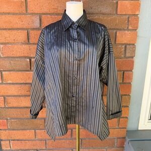 Asiatica Kansas City Striped Blouse Silk Feel Oversized | Gray Black | Est Large